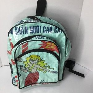 Khmer Fair Trade Handmade Casual Backpack Cambodia Turquoise Red Mermaid